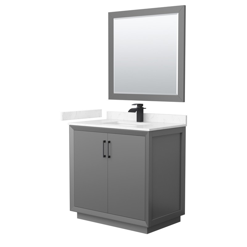 WYNDHAM COLLECTION WCF414136SC2UNSM34 STRADA 36 INCH SINGLE BATHROOM VANITY WITH CARRARA CULTURED MARBLE COUNTERTOP AND UNDERMOUNT RECTANGULAR SINK AND 34 INCH MIRROR