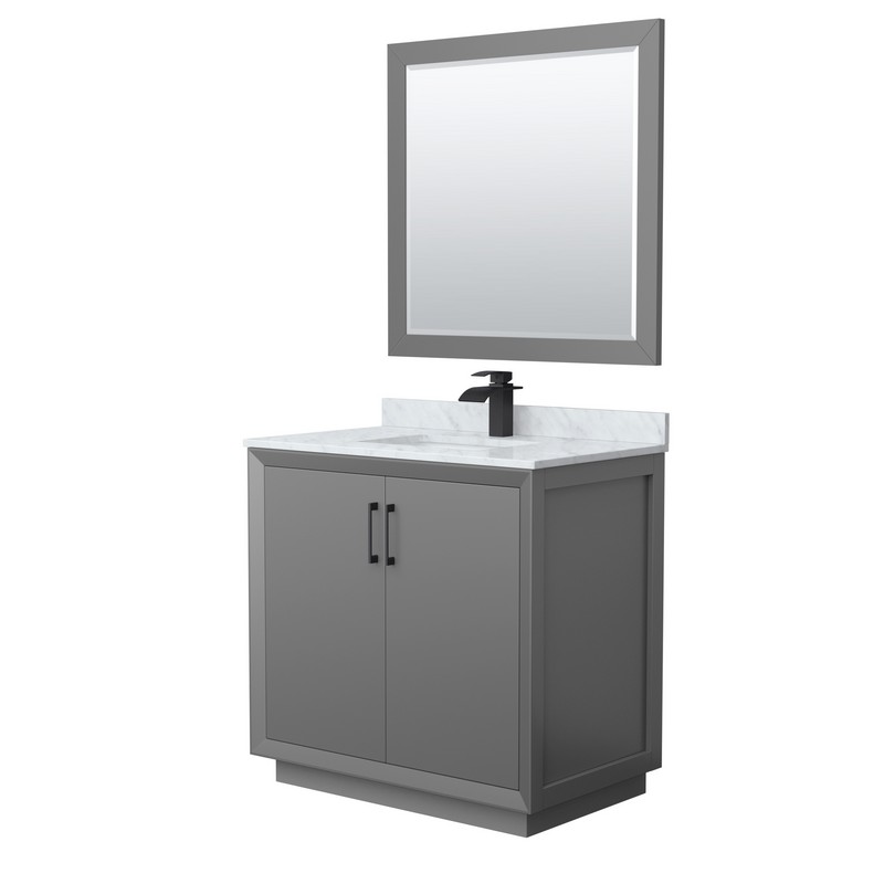 WYNDHAM COLLECTION WCF414136SCMUNSM34 STRADA 36 INCH SINGLE BATHROOM VANITY WITH WHITE CARRARA MARBLE COUNTERTOP AND UNDERMOUNT RECTANGULAR SINK AND 34 INCH MIRROR