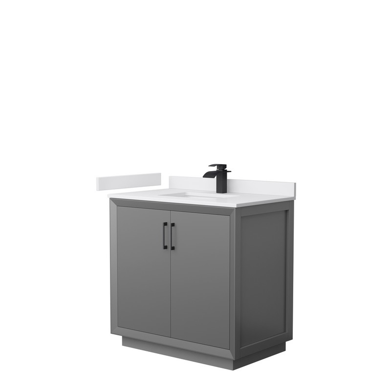 WYNDHAM COLLECTION WCF414136SWCUNSMXX STRADA 36 INCH SINGLE BATHROOM VANITY WITH WHITE CULTURED MARBLE COUNTERTOP AND UNDERMOUNT RECTANGULAR SINK