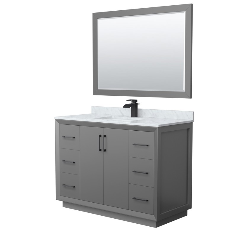 WYNDHAM COLLECTION WCF414148SCMUNSM46 STRADA 48 INCH SINGLE BATHROOM VANITY WITH WHITE CARRARA MARBLE COUNTERTOP AND UNDERMOUNT RECTANGULAR SINK AND 46 INCH MIRROR