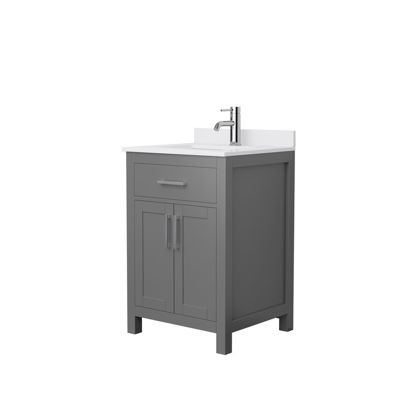 WYNDHAM COLLECTION WCG242424SWCUNSMXX BECKETT 24 INCH SINGLE BATHROOM VANITY WITH WHITE CULTURED MARBLE COUNTERTOP AND UNDERMOUNT RECTANGULAR SINK