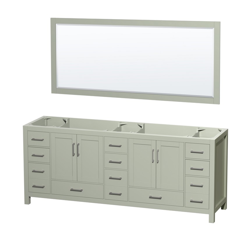 WYNDHAM COLLECTION WCS141484DLGCXSXXM70 SHEFFIELD 83 INCH DOUBLE BATHROOM VANITY IN LIGHT GREEN WITH 70 INCH MIRROR AND BRUSHED NICKEL TRIM AND WITHOUT COUNTERTOP AND SINK
