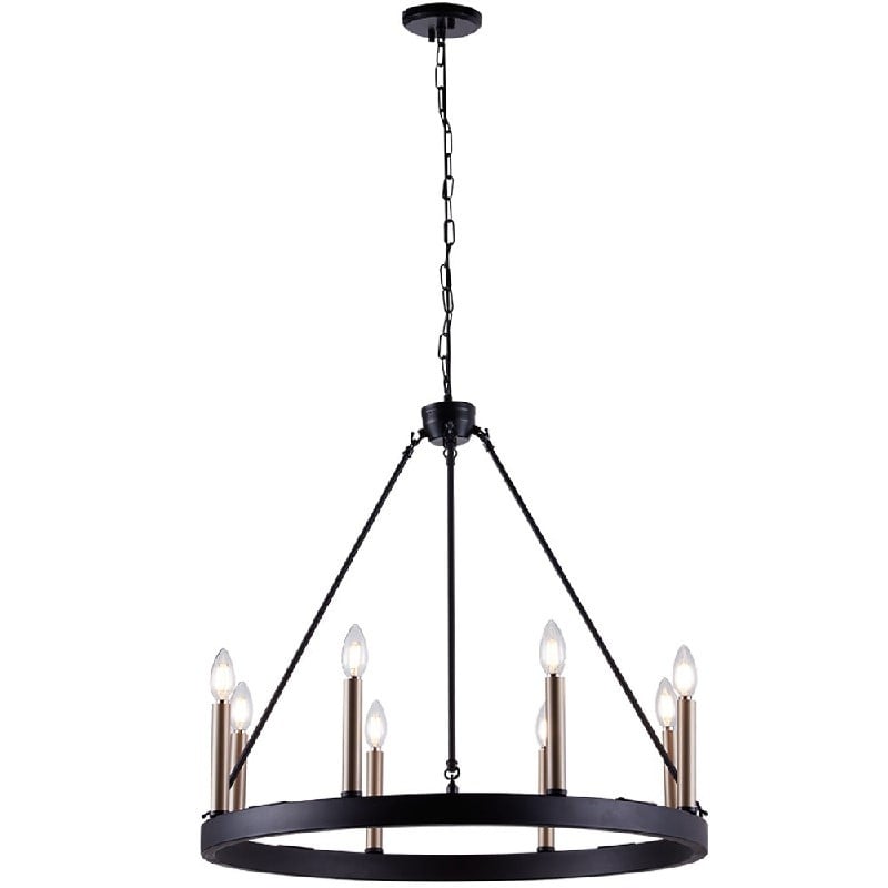 VANITY ART 10518BK+BD 28 3/8 INCH FARMHOUSE VINTAGE 8-LIGHT ROUND CANDLE PENDANT - CLASSIC BLACK