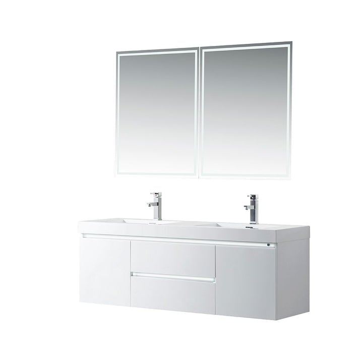 VANITY ART VA6060DWF 60 INCH DOUBLE SINK BATHROOM VANITY WITH RESIN TOP - WHITE