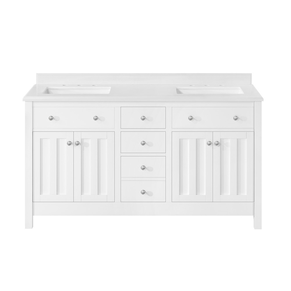 OVE DECORS 15VVA-ADA260-007FY NEWCASTLE 60 INCH FREE-STANDING DOUBLE SINK BATHROOM VANITY IN PURE WHITE WITH COUNTERTOP