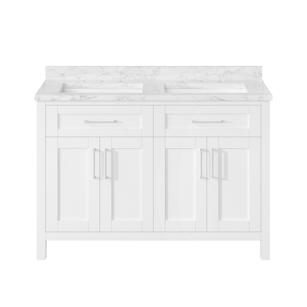 OVE DECORS 15VVA-TAHE48-007FY TAHOE 48 INCH FREE-STANDING DOUBLE SINK BATHROOM VANITY IN PURE WHITE WITH CARRARA MARBLE COUNTERTOP
