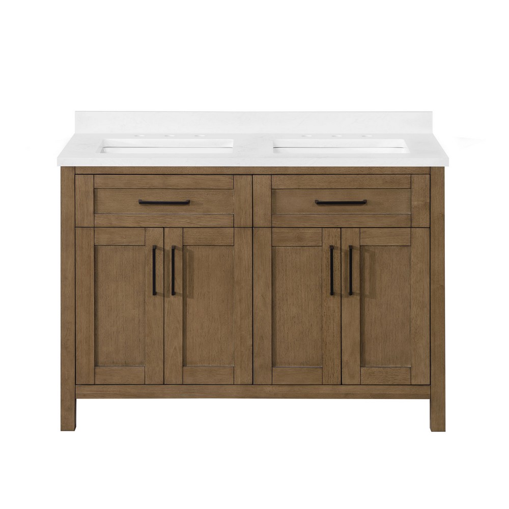 OVE DECORS 15VVA-TAHO48-138FY TAHOE 48 INCH FREE-STANDING DOUBLE SINK BATHROOM VANITY IN BRUSHED ALMOND LATTE WITH YVES CULTURED MARBLE COUNTERTOP
