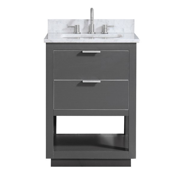 AVANITY ALLIE-VS25-TGS-C ALLIE 25 INCH VANITY COMBO IN TWILIGHT GRAY WITH SILVER TRIM AND CARRARA WHITE MARBLE TOP