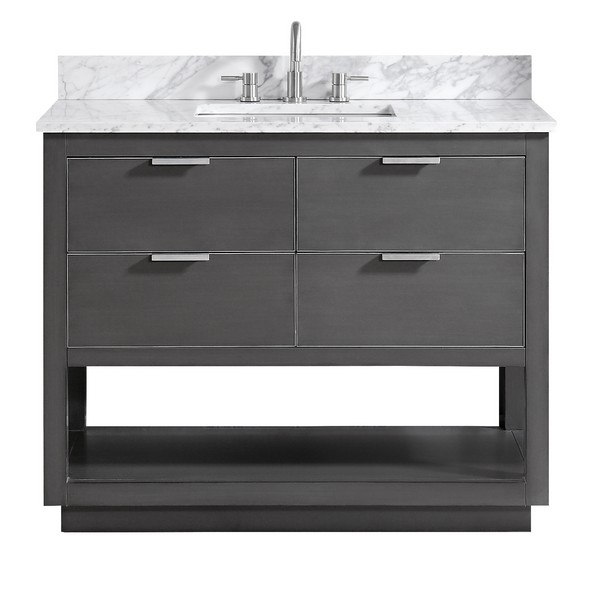 AVANITY ALLIE-VS43-TGS-C ALLIE 43 INCH VANITY COMBO IN TWILIGHT GRAY WITH SILVER TRIM AND CARRARA WHITE MARBLE TOP