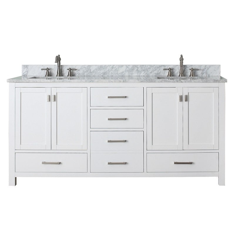 AVANITY MODERO-VS72-WT-C MODERO 72 INCH VANITY COMBO WITH CARRERA WHITE MARBLE TOP