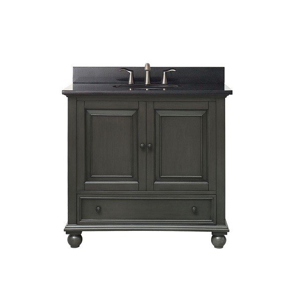 AVANITY THOMPSON-VS36-CL-A THOMPSON 37 INCH VANITY IN CHARCOAL GLAZE WITH IMPALA BLACK GRANITE TOP