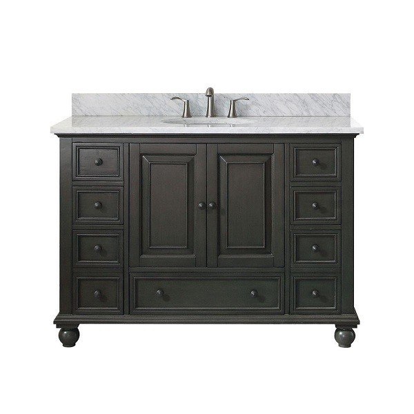 AVANITY THOMPSON-VS48-CL-C THOMPSON 49 INCH VANITY IN CHARCOAL GLAZE WITH CARRERA WHITE MARBLE TOP