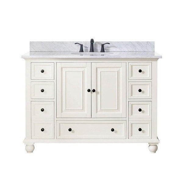 AVANITY THOMPSON-VS48-FW-C THOMPSON 49 INCH VANITY IN FRENCH WHITE WITH CARRERA WHITE MARBLE TOP