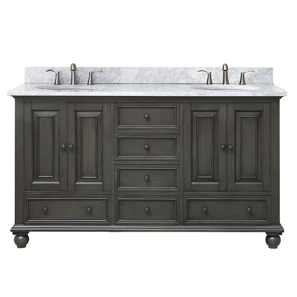 AVANITY THOMPSON-VS60-CL-C THOMPSON 61 INCH DOUBLE VANITY IN CHARCOAL GLAZE WITH CARRERA WHITE MARBLE TOP