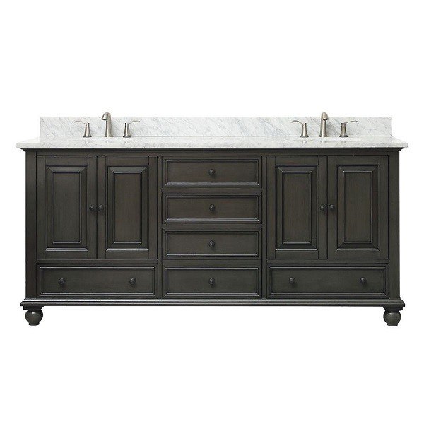 AVANITY THOMPSON-VS72-CL-C THOMPSON 73 INCH DOUBLE VANITY IN CHARCOAL GLAZE WITH CARRERA WHITE MARBLE TOP