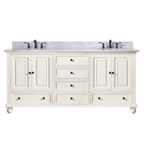 AVANITY THOMPSON-VS72-FW-C THOMPSON 73 INCH DOUBLE VANITY IN FRENCH WHITE WITH CARRERA WHITE MARBLE TOP