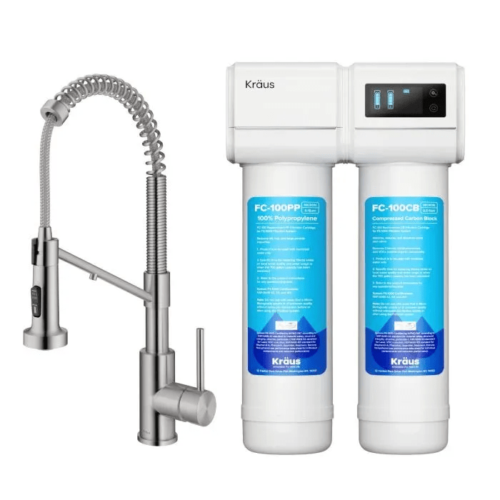 KRAUS FS-1000-KFF-1610 BOLDEN 19 1/4 INCH 2-IN-1 COMMERCIAL STYLE PULL-DOWN SINGLE HANDLE WATER FILTER KITCHEN FAUCET WITH PURITA 2-STAGE UNDER-SINK FILTRATION SYSTEM