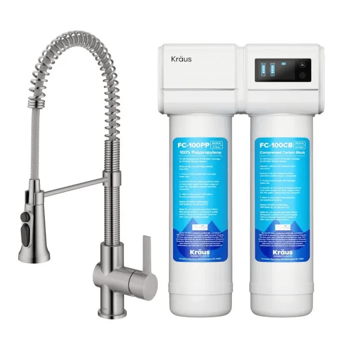 KRAUS FS-1000-KFF-1691 BRITT 22 INCH 2-IN-1 COMMERCIAL STYLE PULL-DOWN SINGLE HANDLE WATER FILTER KITCHEN FAUCET WITH PURITA 2-STAGE UNDER-SINK FILTRATION SYSTEM