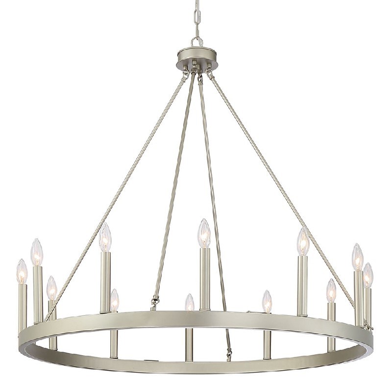 VANITY ART 10552AS 40 INCH 12-LIGHT CANDLE STYLE WAGON WHEEL CHANDELIER - ANTIQUE SILVER