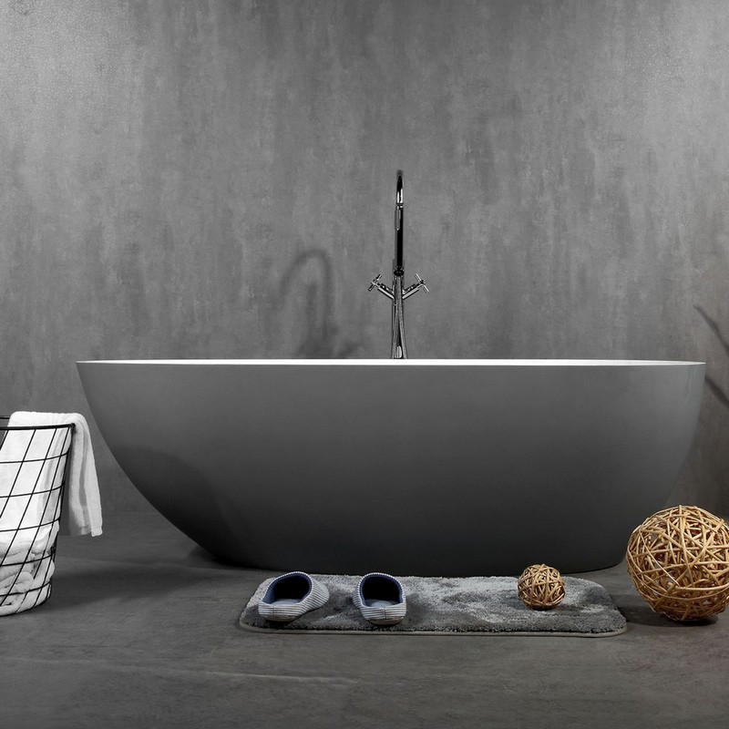 EVIVA EVTB1017-60WH VIVA 60 INCH SOLID SURFACE GREY AND WHITE FREE-STANDING BATHTUB