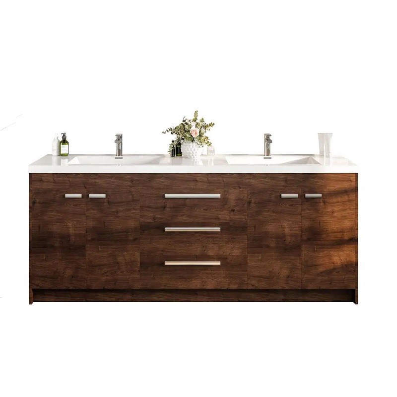 EVIVA EVVN1700-8-72 LUGANO 72 INCH MODERN DOUBLE SINK BATHROOM VANITY WITH WHITE INTEGRATED ACRYLIC TOP