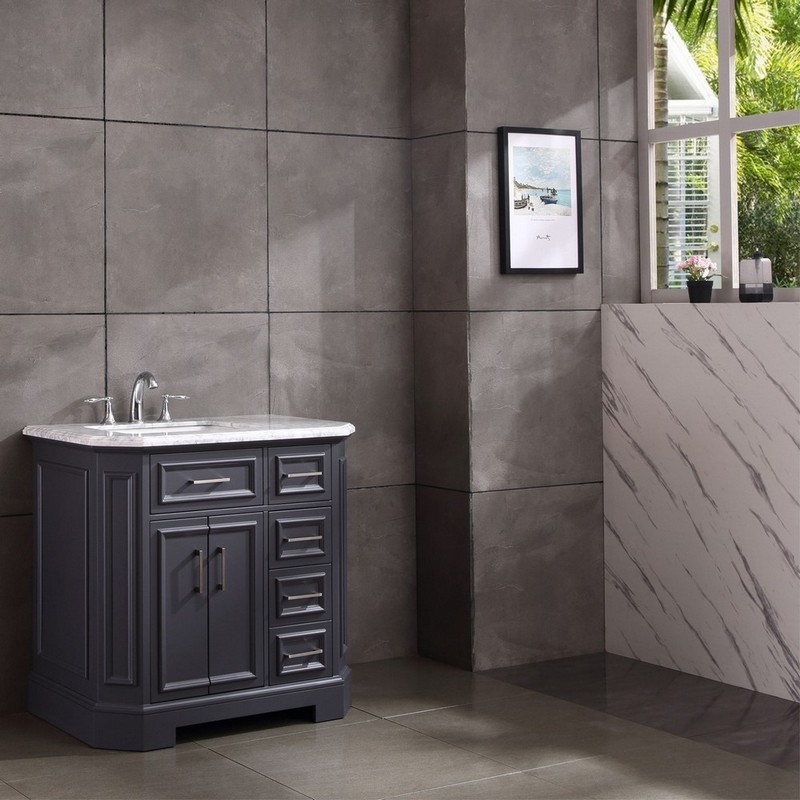 EVIVA EVVN188-36 GLORY 36 INCH BATHROOM VANITY WITH CARRARA MARBLE COUNTERTOP AND PORCELAIN SINK