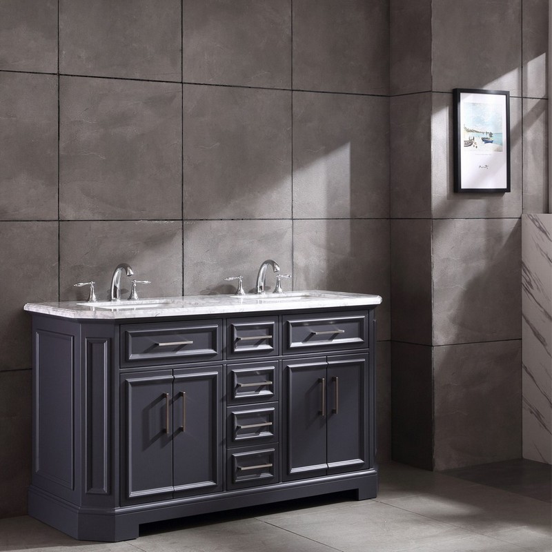 EVIVA EVVN188-60 GLORY 60 INCH BATHROOM VANITY WITH CARRARA MARBLE COUNTERTOP AND PORCELAIN SINK