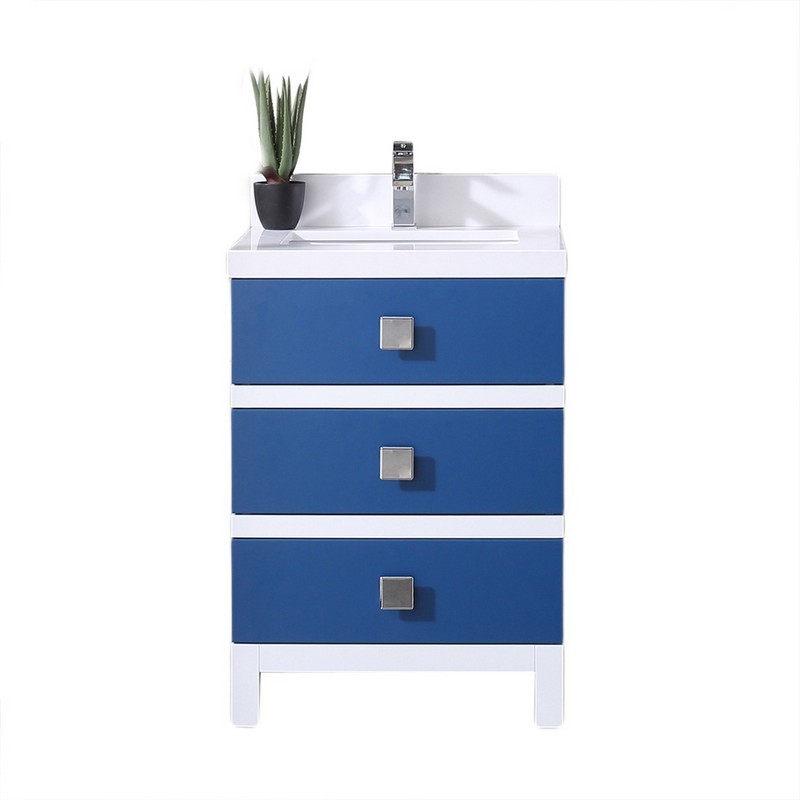 EVIVA EVVN654-24BLU/WH SYDNEY 24 INCH BLUE AND WHITE BATHROOM VANITY WITH SOLID QUARTZ COUNTERTOP