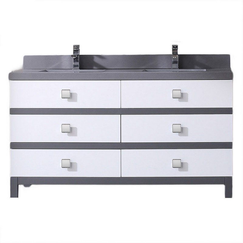 EVIVA EVVN654-60WH/GR SYDNEY 60 INCH WHITE AND GREY BATHROOM VANITY WITH SOLID QUARTZ COUNTERTOP
