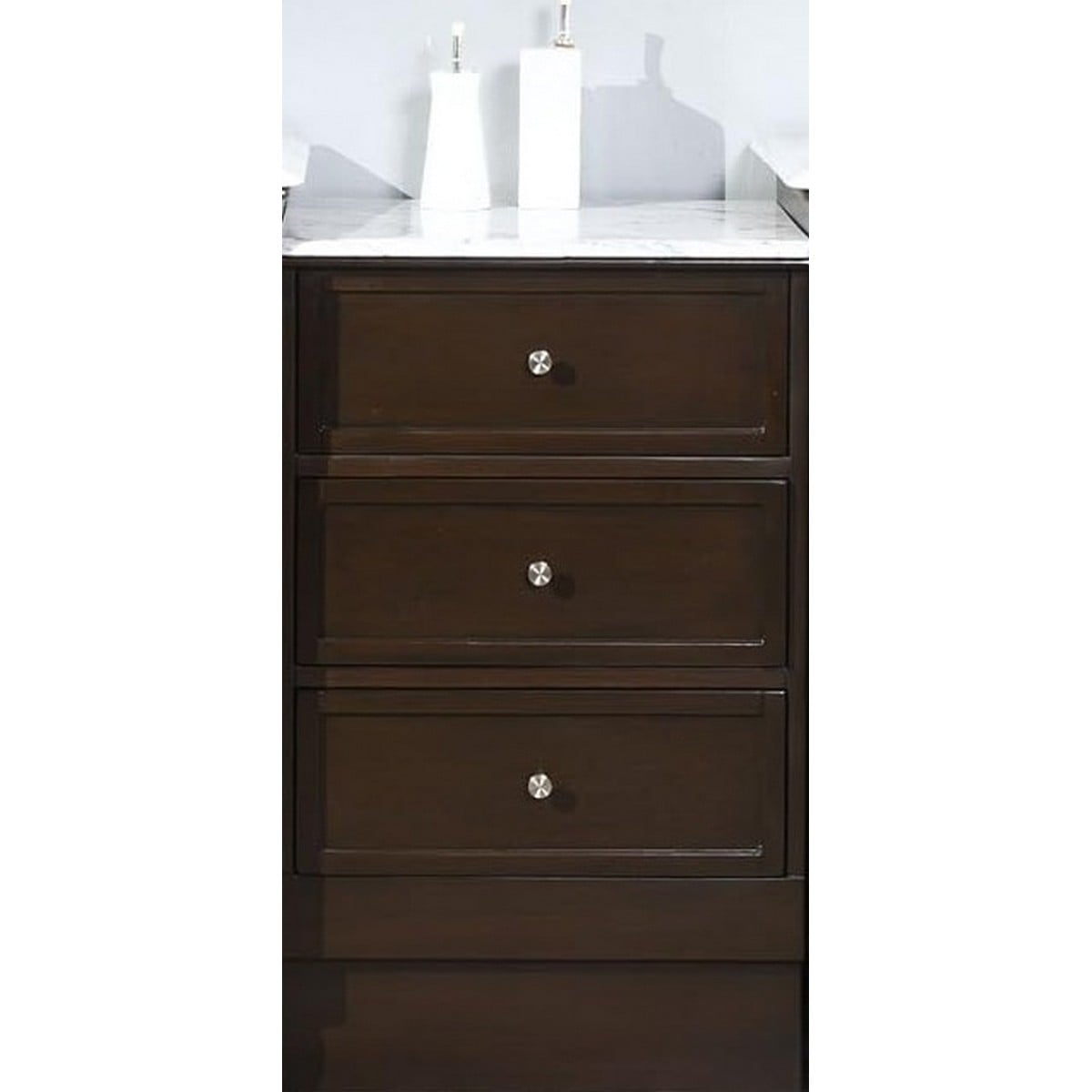 Silkroad Exclusive GD-0902-WM-M 21 Inch 3-DRAWER Bank In Brown With Carrara White Marble Top