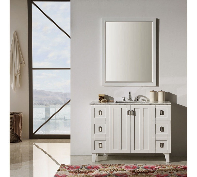 INFURNITURE IN3248-W+CW TOP 48 INCH SINGLE SINK BATHROOM VANITY IN WHITE WITH THICK EDGE CARRARA WHITE MARBLE TOP