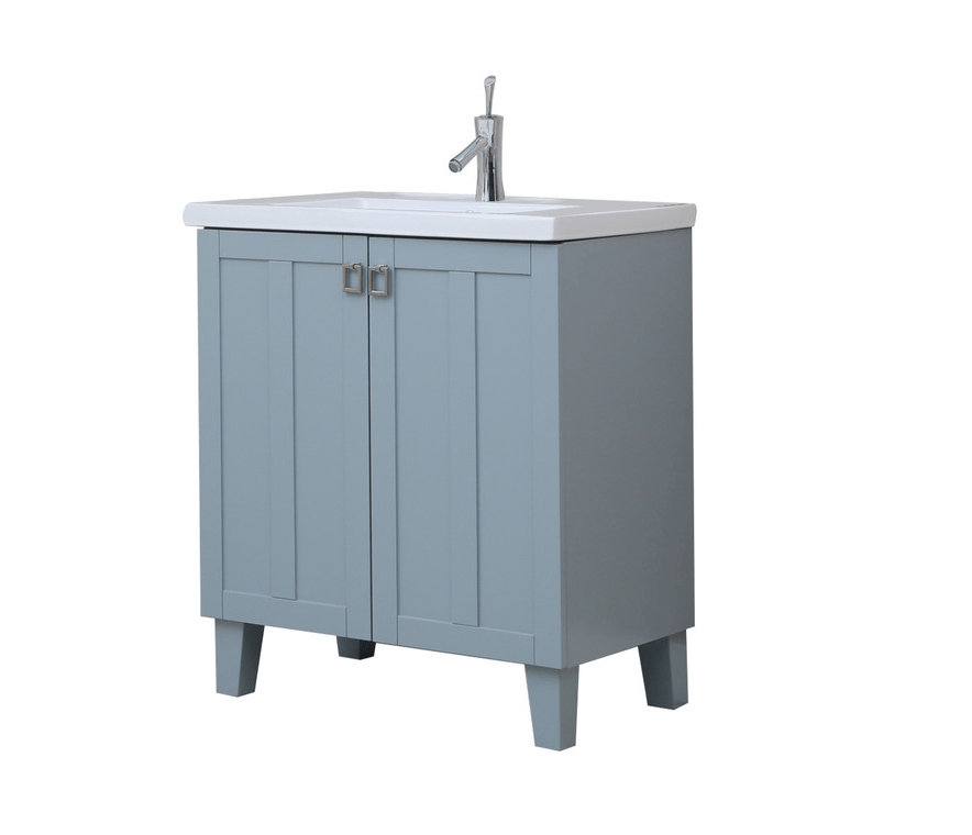 INFURNITURE IN3730-BL 30 INCH SINGLE SINK BATHROOM VANITY IN BLUE WITH THICK EDGE CERAMIC TOP