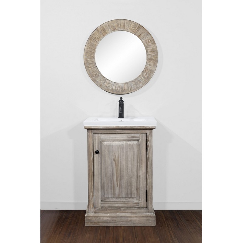 INFURNITURE WK1824 24 INCH RUSTIC SOLID FIR VANITY WITH CERAMIC SINGLE SINK
