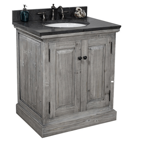 INFURNITURE WK1831-G+WK TOP 30 INCH RUSTIC SOLID FIR SINGLE SINK VANITY IN GREY DRIFTWOOD WITH LIMESTONE TOP