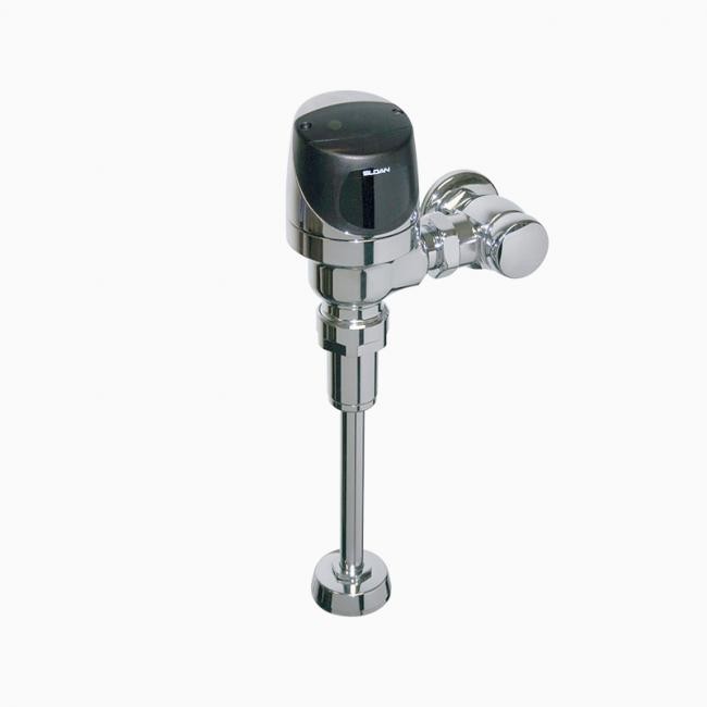 SLOAN 3370447 ECOS 8186-0.125 GJ L/OR 0.125 GPF TOP SPUD SINGLE FLUSH BATTERY EXPOSED SENSOR URINAL FLUSHOMETER WITH GROUND JOINT CONTROL STOP AND LESS OVERRIDE - POLISHED CHROME