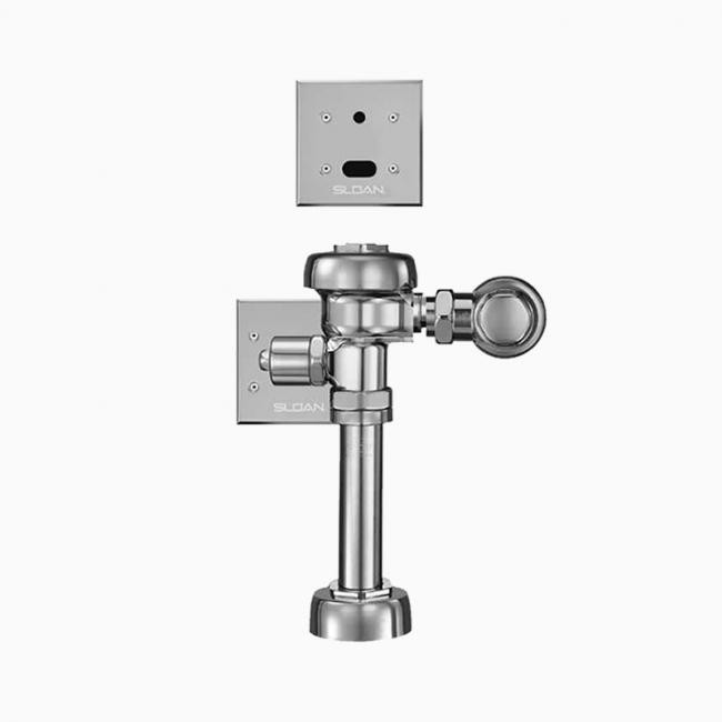 SLOAN 3770011 111-1.28 DFB ESS YO 1.28 GPF TOP SPUD SINGLE FLUSH EXPOSED SENSOR HARDWIRED WATER CLOSET FLUSHOMETER WITH ANGLE STOP BUMPER AND DUAL-FILTERED FIXED BYPASS DIAPHRAGM - POLISHED CHROME