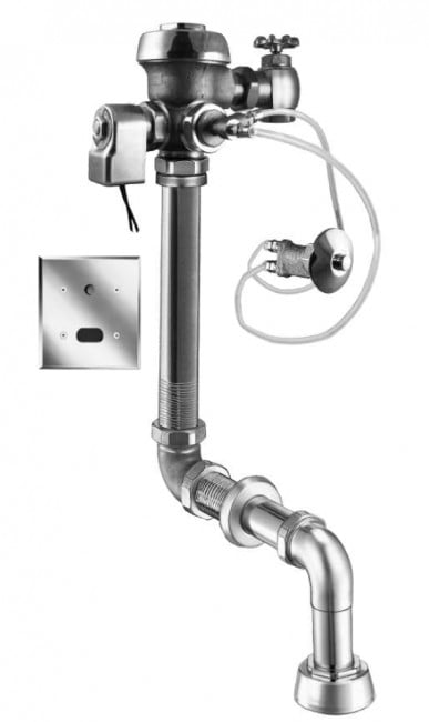 SLOAN 3771632 CONCEALED SENSOR HARDWIRED WATER CLOSET FLUSHOMETER, 1.28 GPF, ROUGH BRASS FINISH, REAR SPUD, SINGLE FLUSH, 2-10 3/4 L DIMENSION, TRUE MECHANICAL OVERRIDE, HARDWIRED, SENSOR-OPERATED