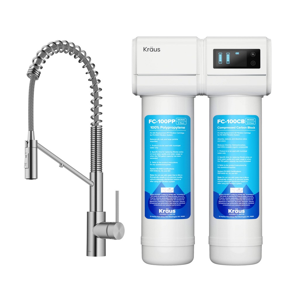 KRAUS FS-1000-KFF-2631 OLETTO 20 5/8 INCH 2-IN-1 COMMERCIAL STYLE PULL-DOWN SINGLE HANDLE WATER FILTER KITCHEN FAUCET WITH PURITA 2-STAGE UNDER-SINK FILTRATION SYSTEM