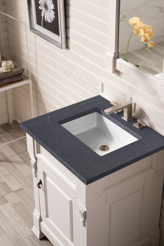 JAMES MARTIN 147-V26-BW-3CSP BROOKFIELD 26 INCH BRIGHT WHITE SINGLE VANITY WITH 3 CM CHARCOAL SOAPSTONE QUARTZ TOP WITH SINK