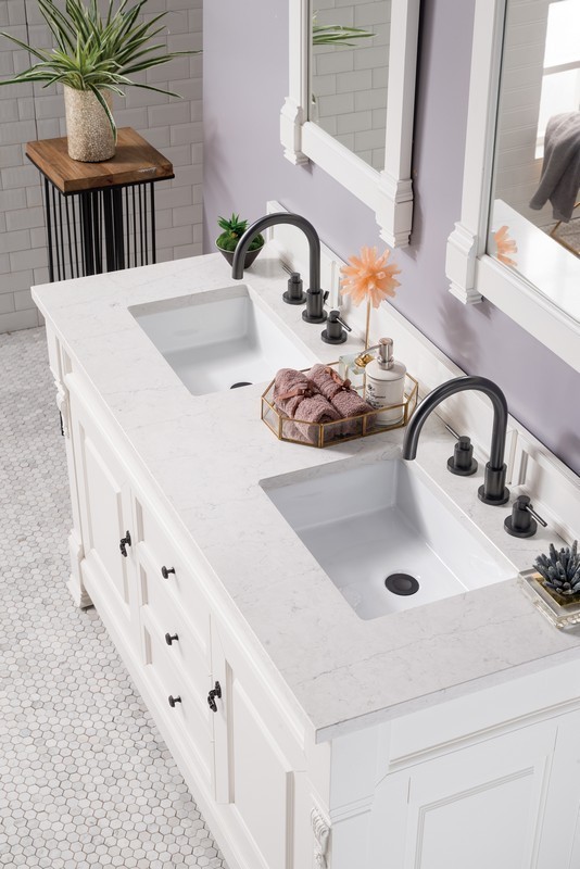JAMES MARTIN 147-V60D-BW-3EJP BROOKFIELD 60 INCH BRIGHT WHITE DOUBLE VANITY WITH 3 CM ETERNAL JASMINE PEARL QUARTZ TOP WITH SINK