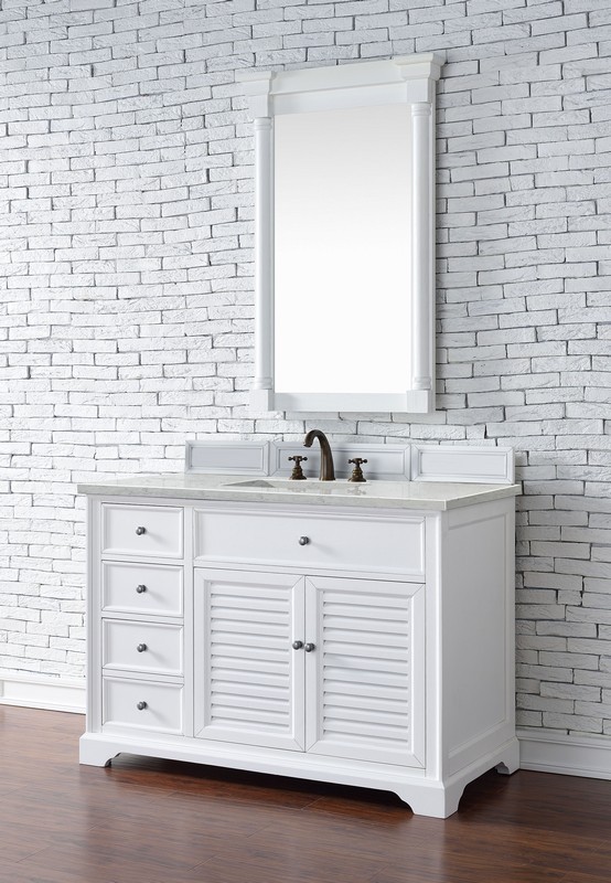 JAMES MARTIN 238-104-V48-BW-3EJP SAVANNAH 48 INCH SINGLE VANITY CABINET IN BRIGHT WHITE WITH 3 CM ETERNAL JASMINE PEARL QUARTZ TOP WITH SINK