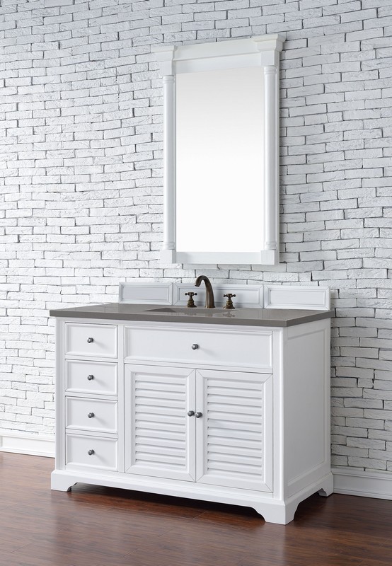 JAMES MARTIN 238-104-V48-BW-3GEX SAVANNAH 48 INCH SINGLE VANITY CABINET IN BRIGHT WHITE WITH 3 CM GREY EXPO QUARTZ TOP WITH SINK