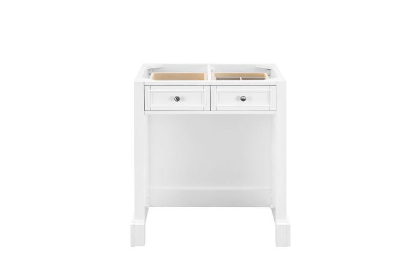 JAMES MARTIN 825-CU30-BW-3AF DE SOTO 32 INCH COUNTERTOP UNIT/MAKE-UP COUNTER IN BRIGHT WHITE WITH 3 CM ARCTIC FALL SOLID SURFACE TOP