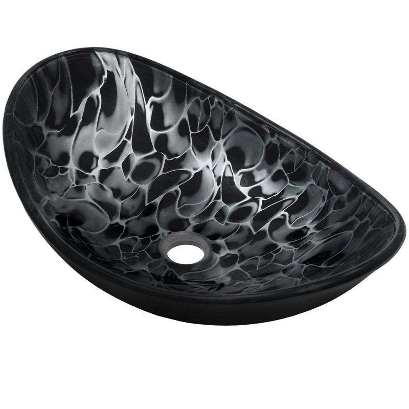 NOVATTO NOHP-G012-8031 TARTARUGA 21 1/2 INCH BLACK AND SILVER PAINTED OVAL GLASS VESSEL BATHROOM SINK