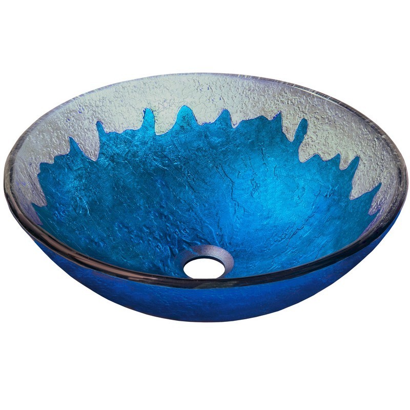 NOVATTO NOHP-G017 DIACCIO 16 1/2 INCH BLUE WITH SILVER TRIM HAND PAINTED GLASS VESSEL BATHROOM SINK