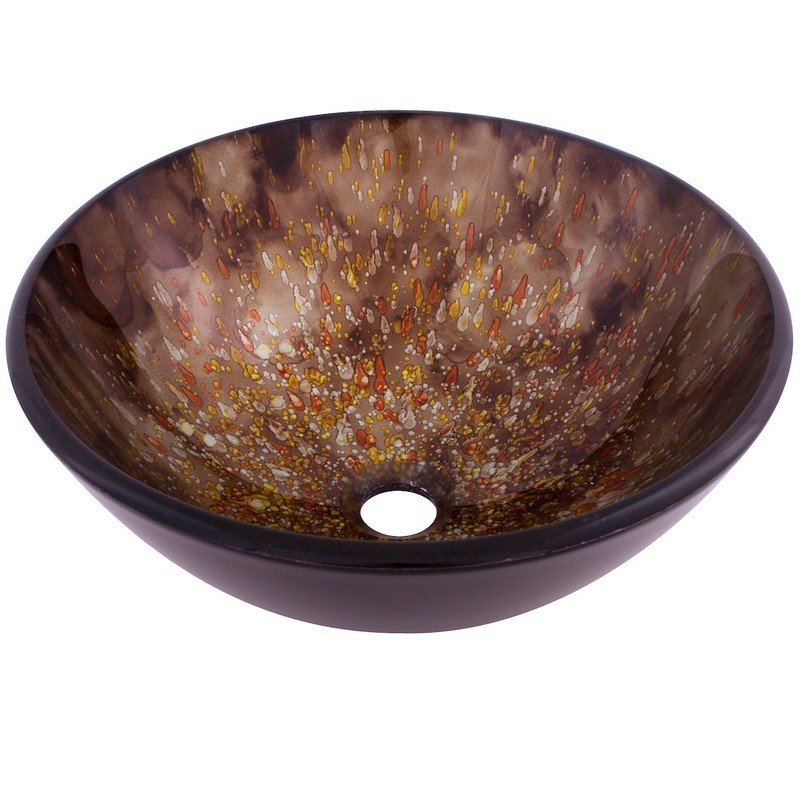 NOVATTO NOHP-G027 DISTORTO 16 1/2 INCH SPOTTED BROWN PAINTED GLASS VESSEL BATHROOM SINK