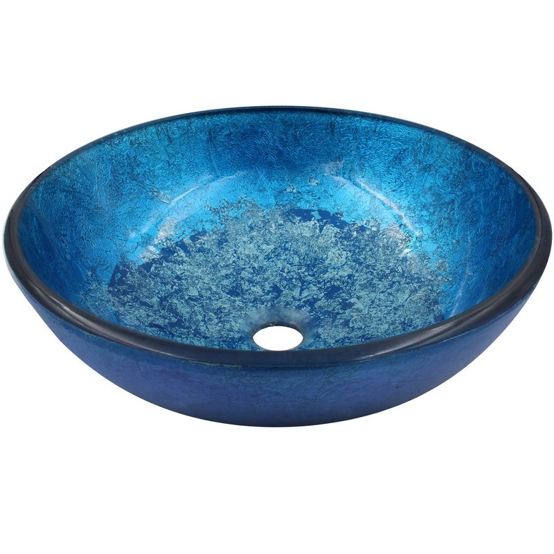NOVATTO NOHP-G19026 MISCELA 16 1/2 INCH BLUE GLASS VESSEL BATH SINK