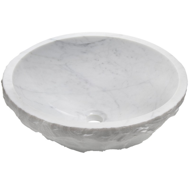 NOVATTO NOSV-CWN 17 INCH CARRERA WHITE MARBLE STONE VESSEL SINK WITH CHISELED EXTERIOR