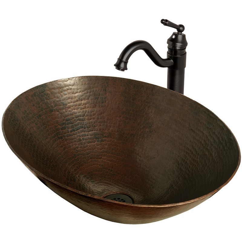 NOVATTO NSFC-CV003AN359ORB BILBOA 18 INCH ANTIQUE OVAL COPPER VESSEL SINK SET WITH TRADITIONAL OIL RUBBED BRONZE FAUCET