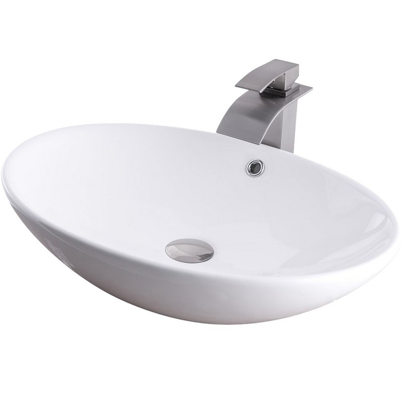 NOVATTO NSFC-V07W136 24 3/4 INCH WHITE PORCELAIN VESSEL SINK COMBO WITH FAUCET